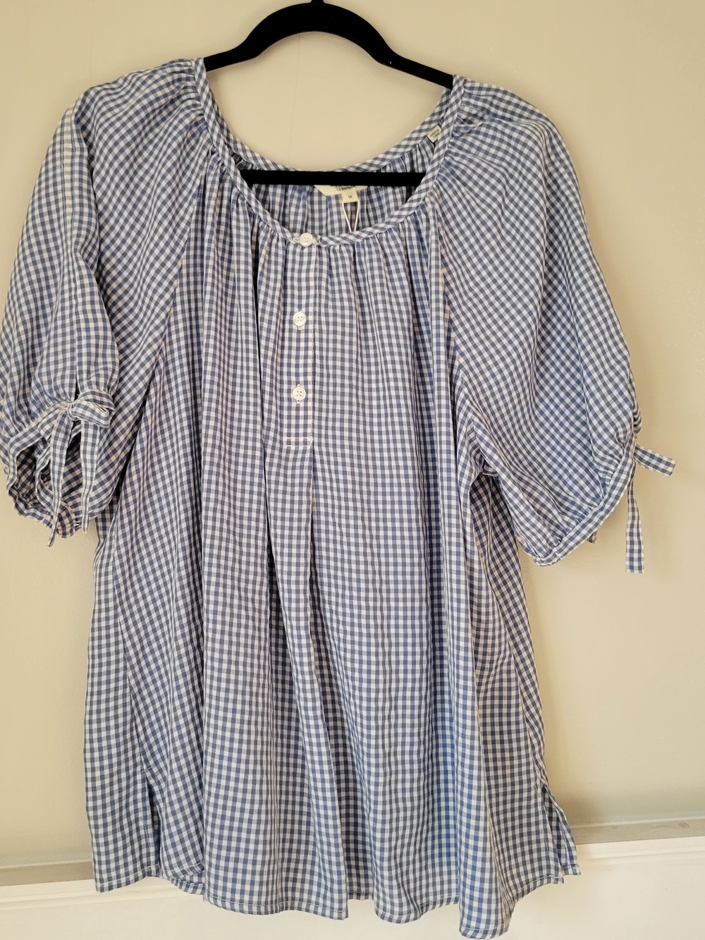 Max Studio Blue Gingham Peasant Top Size 1X NWT